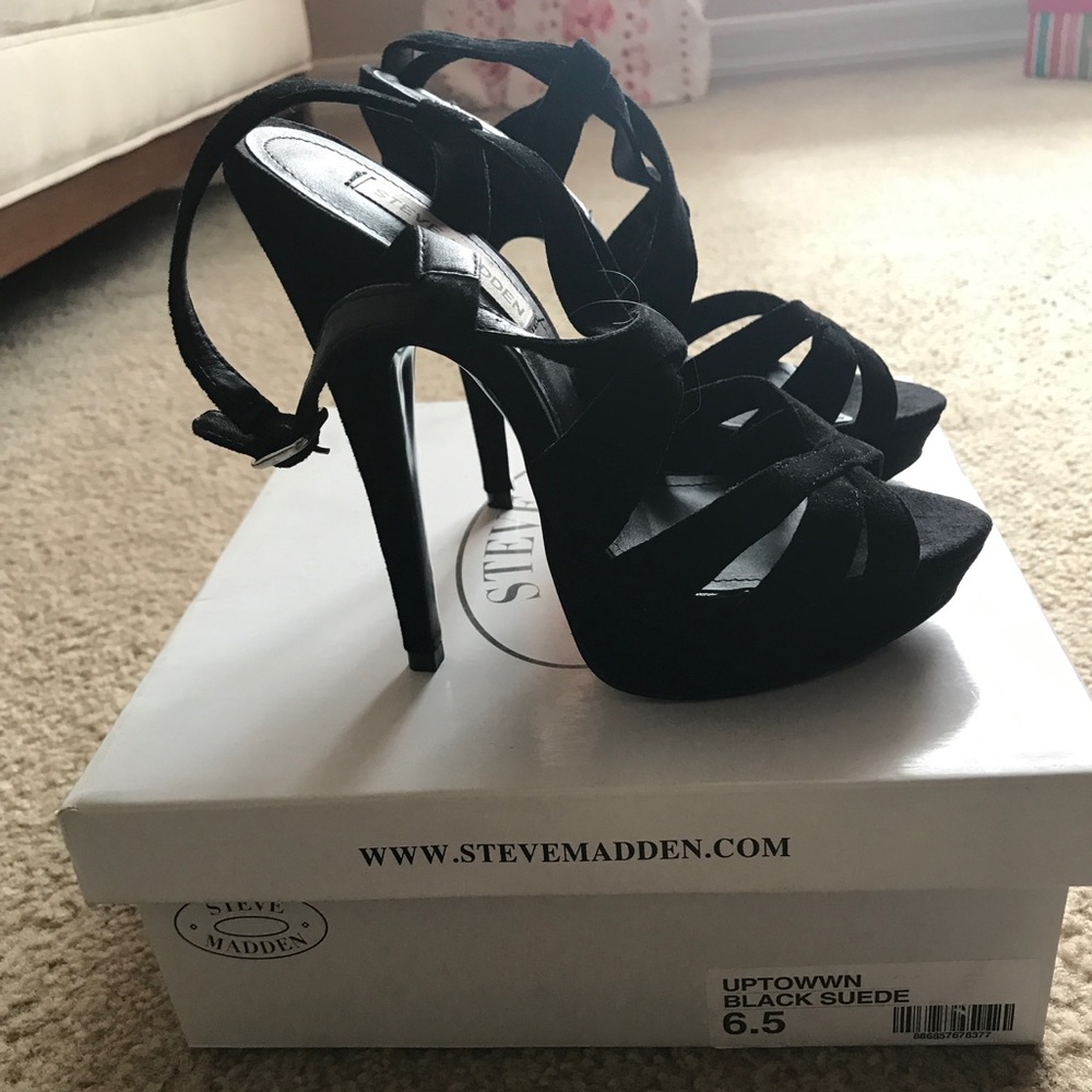 Steve Madden black suede heels.